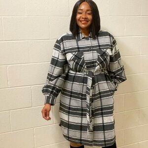 Plaid Button-Front Belted Jacket/Coat